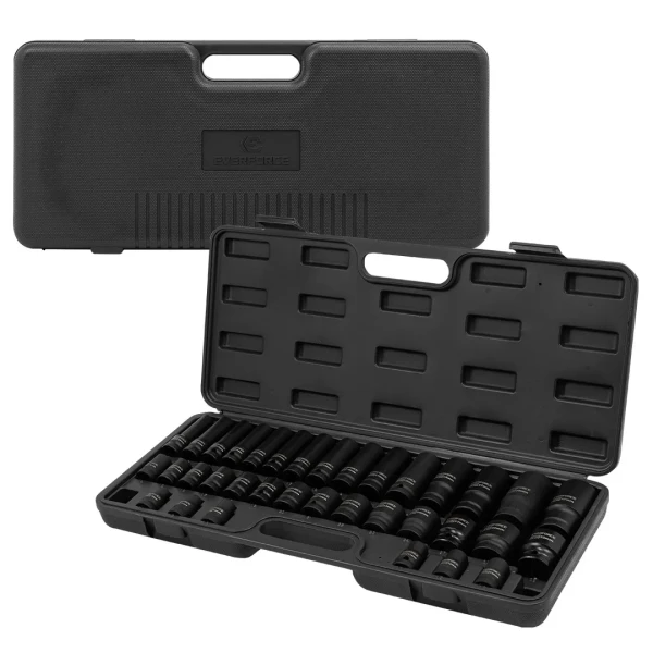 Набор головок 35 пр. (короткие 38мм: 8-23, 24, 27, 30, 32мм, глубокие 78мм: 10, 12-19, 21, 22, 24, 27, 30, 32мм) в пласт.кейсе