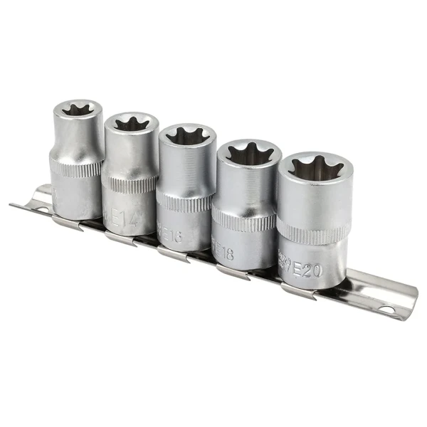 Набор головок Е-профиль 5пр. 1/2''(E12,E14,E16,E18,E20), на планке
