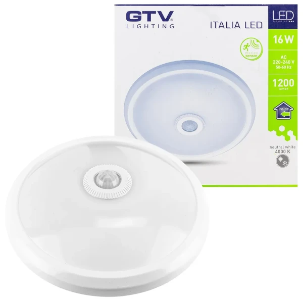 Светильник светодиодный ITALIA с датчиком движения, 16W, 1200lm, 4000K, IP20, AC220-240V, 50/60Hz, 360град, белый корпус