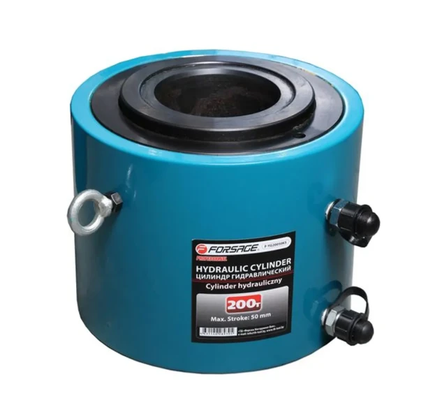 Цилиндр гидравлический двойного действия со сквозным отверстием в штоке200т(ход штока-100мм,Ø штока-191мм,Ø отв.-120мм,общий Ø-288мм, L-287мм, 700bar)
