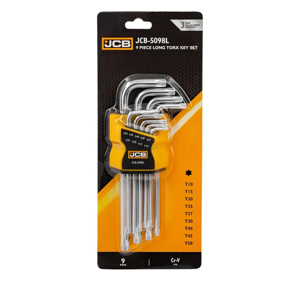Набор ключей TORX Г-образных длинных 9пр. (Т10, Т15, Т20, Т25, Т27, Т30, Т40, Т45, Т50),в пластиковом держателе