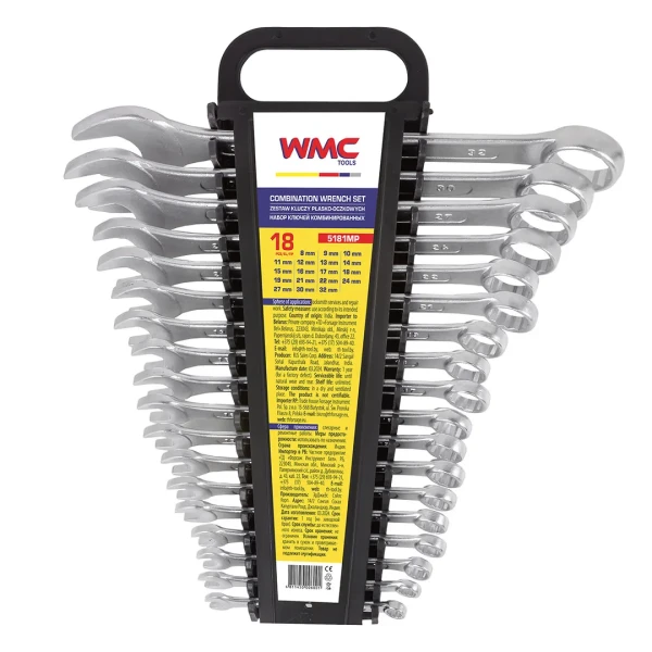 Набор ключей комбинированных 18пр. (8-19, 21, 22, 24, 27, 30, 32мм),в пластиковом держателе