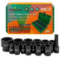Набор головок ударных коротких 16пр.1/2''(6-гр.)(10,12-17,19,21,22,24,27,30,32мм(36мм-12гр)+удлинитель 75мм),в кейсе
