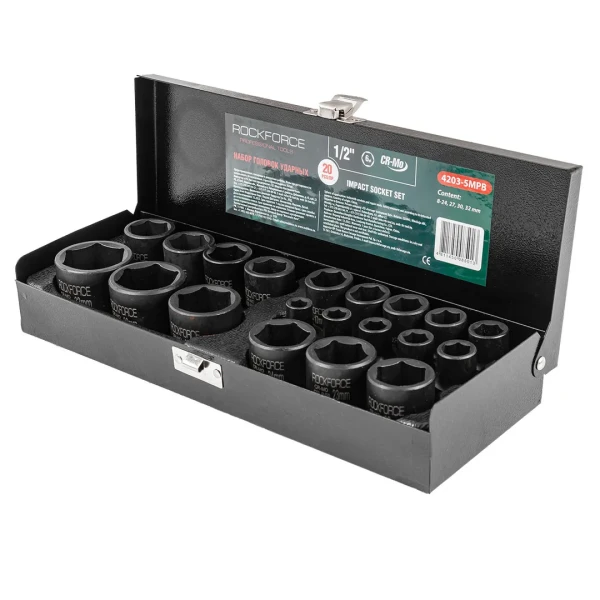 Набор головок ударных 20пр.,1/2''(8-24, 27, 30, 32мм), в металлическом кейсе