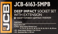 Набор головок ударных глубоких 3/4''16пр. (6гр.)(17,19,21,22,24,27,30,32,34,35,36,36-12гр,38,41,46,50мм)