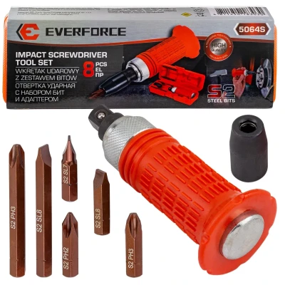 Отвертка ударная с набором бит и адаптером 8пр.