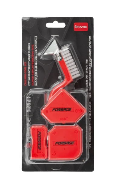 Набор шпателей с нейлоновой щеткой для выравнивания силикона 4пр, в блистере