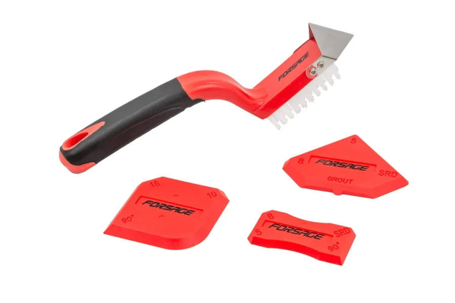 Набор шпателей с нейлоновой щеткой для выравнивания силикона 4пр, в блистере